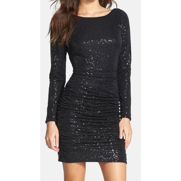 Aidan Mattox Dress 10 Black Ruched Sequin NWT $295 Party Cruise Wedding - Picture 1 of 11